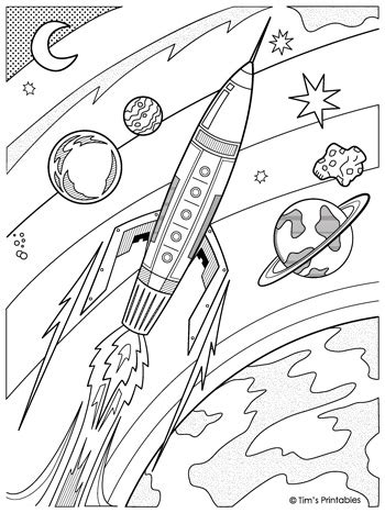 Rocketship Coloring Page - Tim's Printables