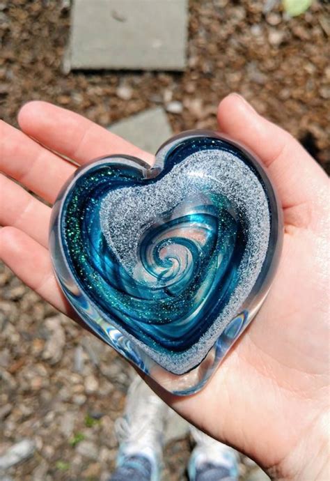 Glass Heart infused with cremation ash - for people or pets. Made by ...