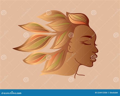 African Earth Goddess Woman with Leaf Hair and Natural Makeup. Beauty ...