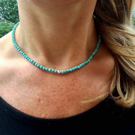 Turquoise Choker Necklace Sterling Silver Blue Turquoise - Etsy