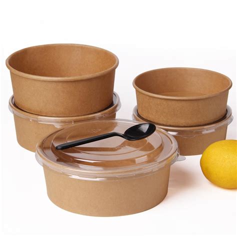 Disposable Take Away Brown Color Kraft Paper Salad Bowl With PET Lid ...