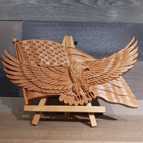 American Flag with Eagle | Carved Wooden Flag | Patriotic Decor | Wood ...