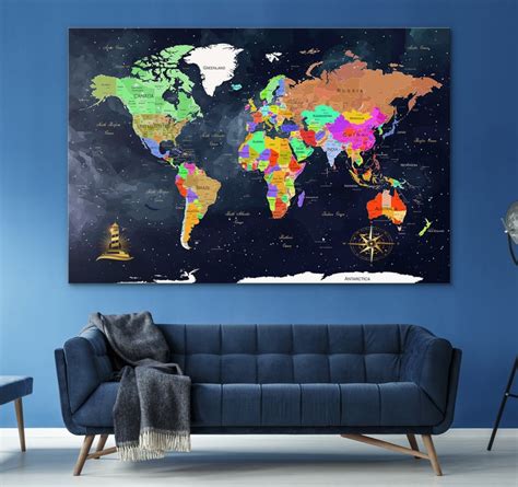 World Map Canvas World Map Wall Art Extra Large Wall Art | Etsy