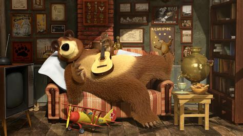 Masha and Bear bear cartoon guitar masha and bear room | Bear wallpaper ...