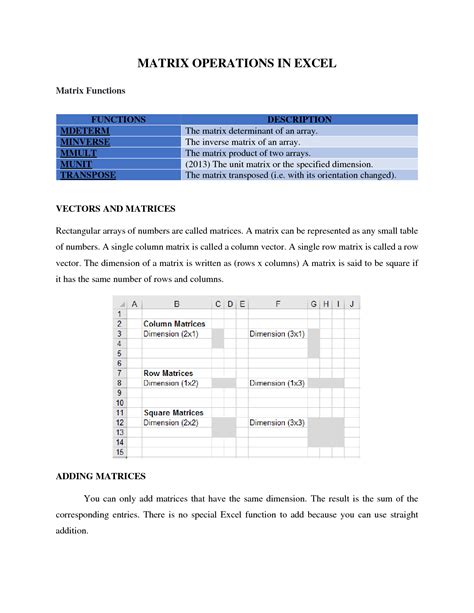 SOLUTION: Matrix operations in excel - Studypool