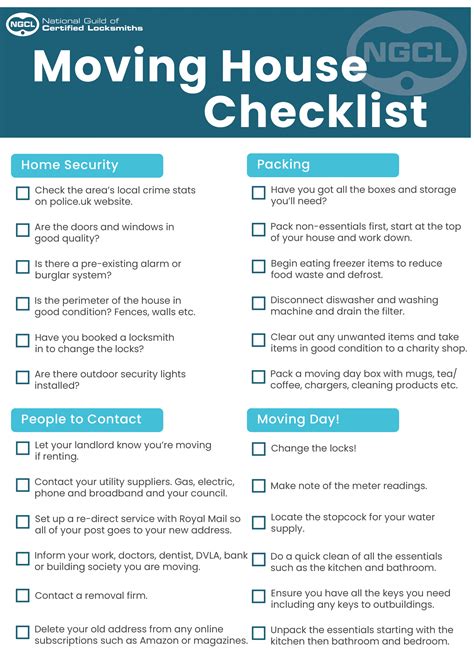 Moving House Checklist - The National Guild of Certified Locksmiths