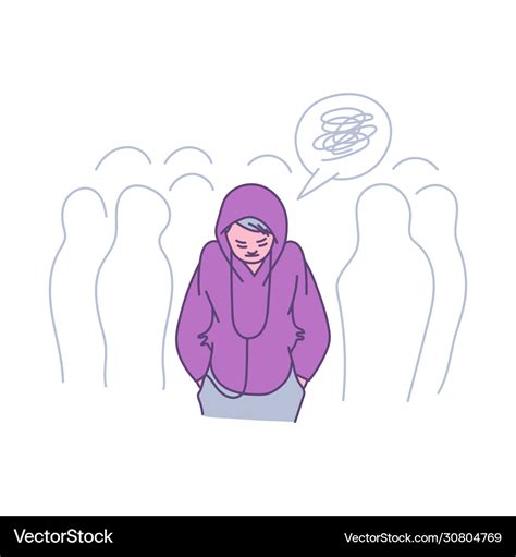 Lonely person in a crowd - cartoon teenager Vector Image