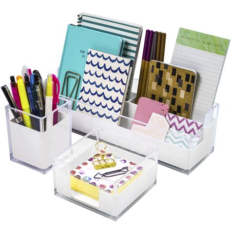 Sorbus Acrylic Desk Organizers Set 3-Piece, White Clear - Walmart.com