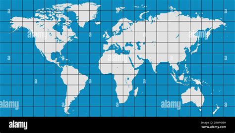 World map coordinate grid meridian parallel, vector map planet earth ...