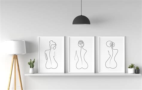 Female body line art print set of 3 Line art wall art set | Etsy