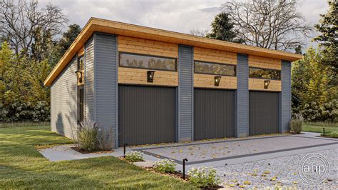 3 Car Modern Style Garage Plan with Metal and Cedar siding