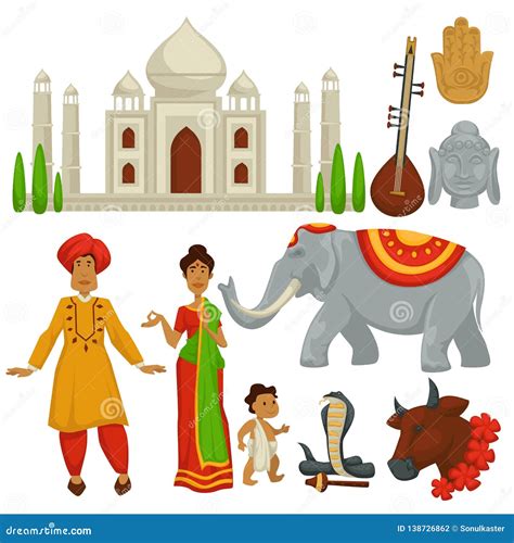 India Travel Culture Symbols Architecture and Animals Man and Woman ...