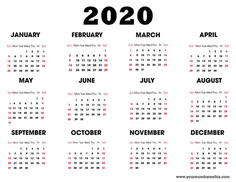 2020 Printable Calendar - Download Free Blank Templates