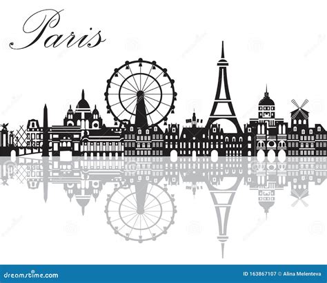 Paris Skyline With National Famous Landmarks Vector Illustration ...