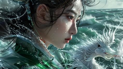 Premium Photo | Anime girl with dragon in the water generative ai