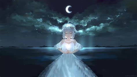 Anime Girl Under The Moonlight Live Wallpaper - MoeWalls