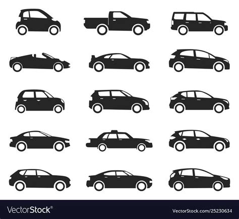 Car icon side view set black silhouette vector image on VectorStock in ...