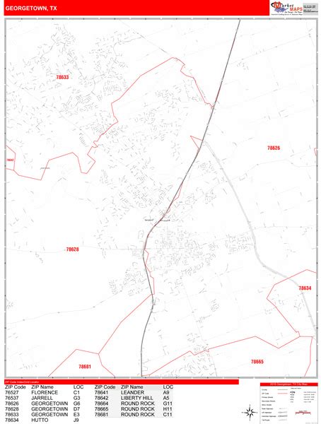 Georgetown Texas Zip Code Wall Map (Red Line Style) by MarketMAPS ...