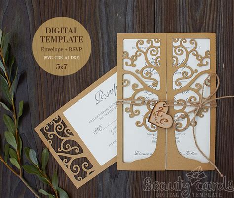 Tree Wedding Invitation Template SVG + RSVP Card Laser Cut Cricut (ai ...