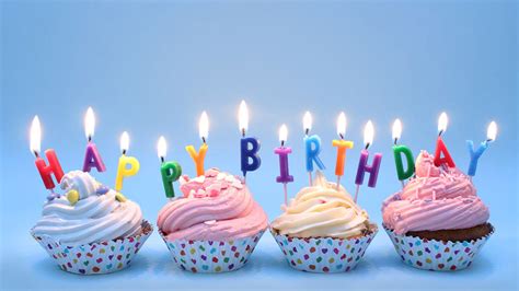 Happy Birthday With Cup Cakes Candles In Light Blue Background HD Happy ...