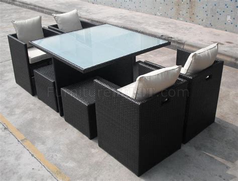 Brown Modern Outdoor Dining Set w/Frosted Glass Table Top