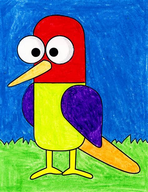 Easy How to Draw a Cartoon Bird Tutorial and Cartoon Bird Coloring Page