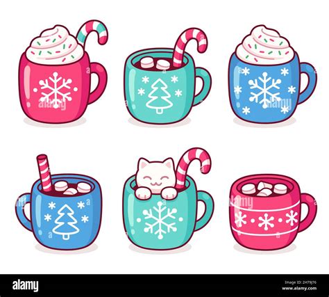 Christmas drink cups, hot chocolate or coffee with candy canes, whipped ...