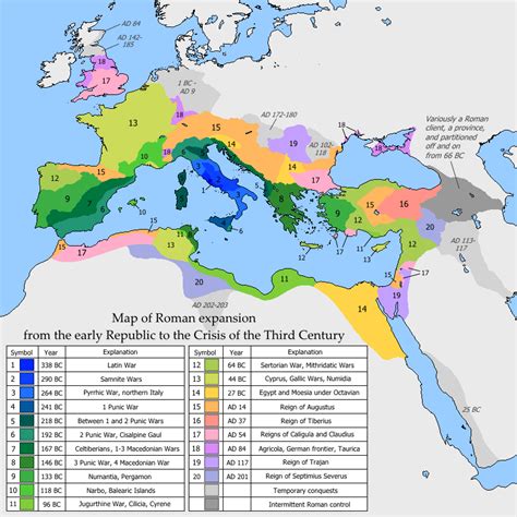 Map showing Roman expansion from the early Republic to the Crisis of ...