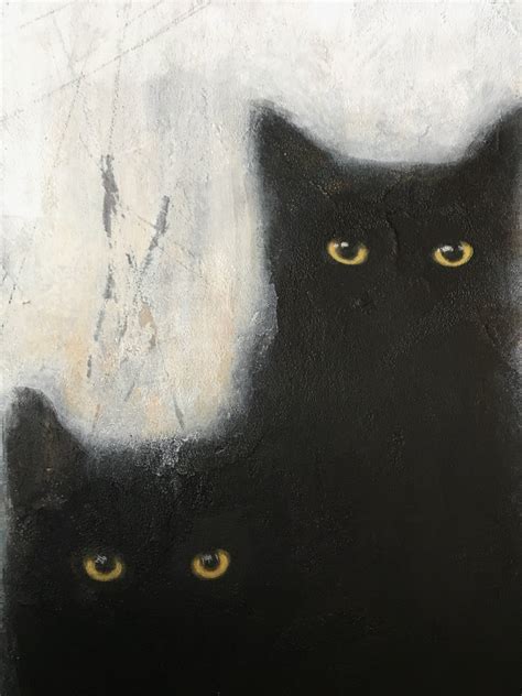 Original abstract cat painting, black cats,acrylic painting