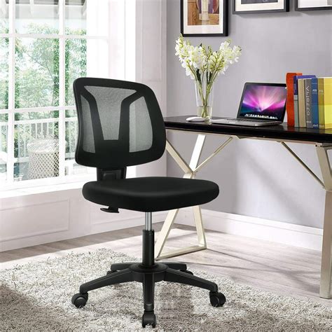 Armless Mesh Office Chair Ergonomic Swivel Black Small Computer Desk ...