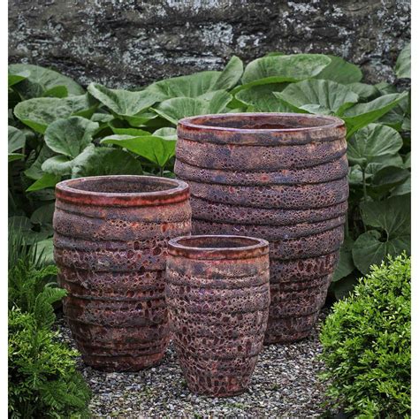 Rib Vault Indoor Outdoor Ceramic Planter Tropical Red Kinsey Garden Decor