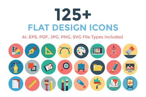 125+ Flat Design Icons - Creative Stall