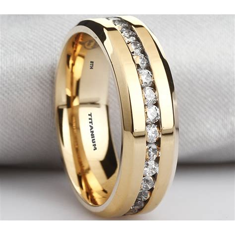 Mens Classic Titanium Unisex Gold Tone Wedding Band Ring