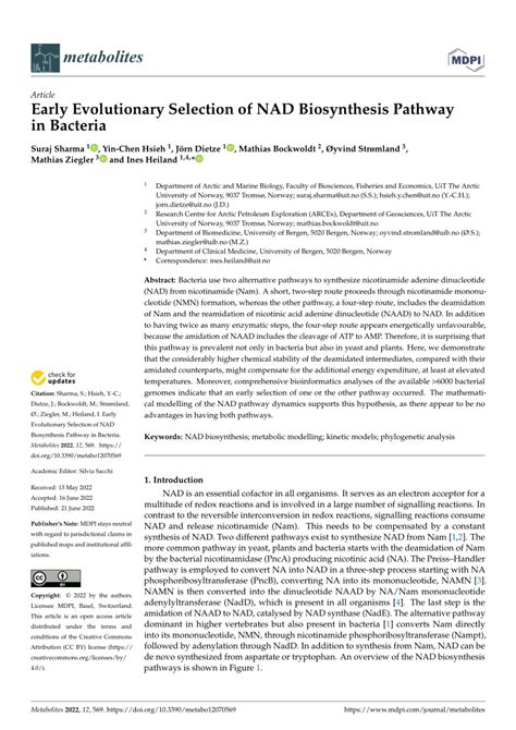 (PDF) Early Evolutionary Selection of NAD Biosynthesis Pathway in Bacteria