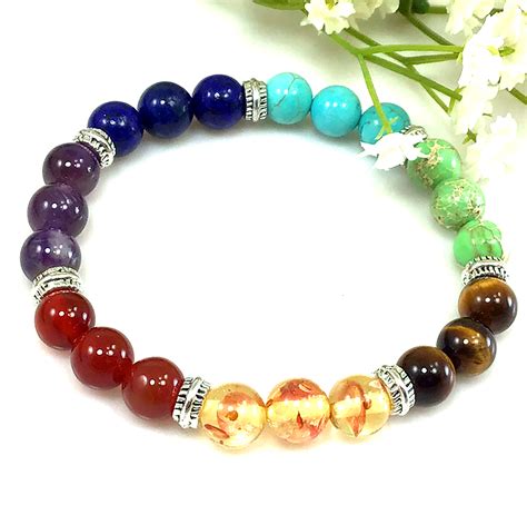 7 chakra round beaded bracelet for women, healing anxiety relief ...