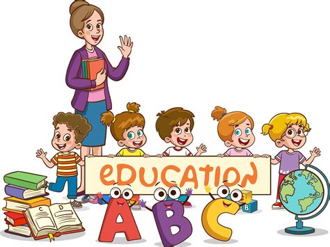 Happy cute little kids and teacher with blank banner illustration ...