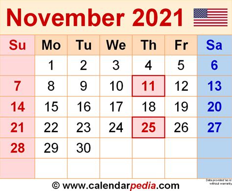 November 2021 Calendar Printable