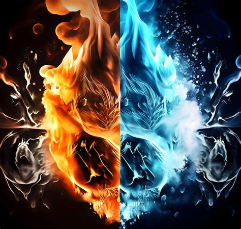 Premium AI Image | Contrast background between ice and fire painting ...