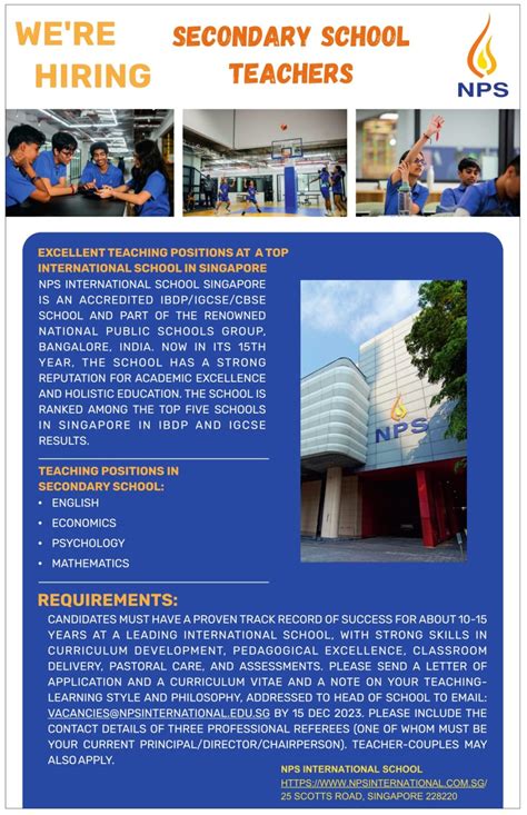 NPS International School, Singapore Wanted Teachers | FacultyPlus