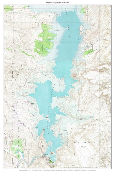 Elephant Butte Lake 1958-1961 - Custom USGS Old Topo Map - New Mexico ...