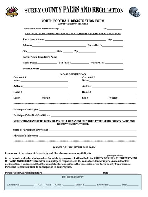 Free Youth Football Registration Form Template