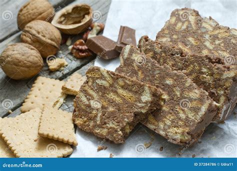 Homemade Cake with Chocolate Nuts and Biscuits Stock Photo - Image of ...