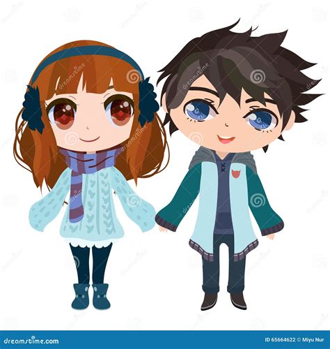 Anime couple stock vector. Illustration of couple, brunette - 65664622