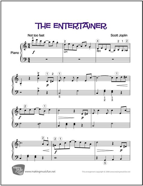 The Entertainer | Sheet Music for Easy Piano (Digital Print) … | Pinteres…