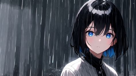 1920x1080 Resolution Anime Girl Sad Blue Eyes in Rain 1080P Laptop Full ...