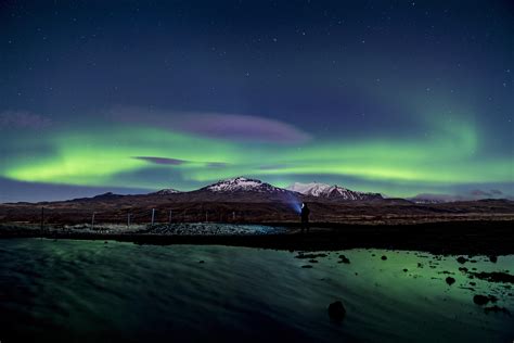 wallpaper northern lights, aurora, silhouette, mountains, snow, winter ...