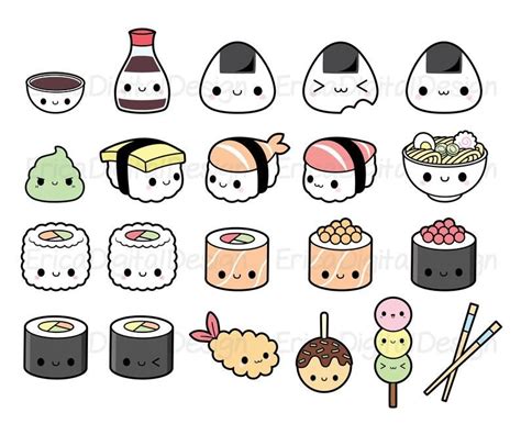 Sushi kawaii Clipart Bundle Carino sushi clip art Onigiri - Etsy Italia ...