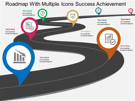 Roadmap With Multiple Icons Success Achievement Flat Powerpoint Design ...