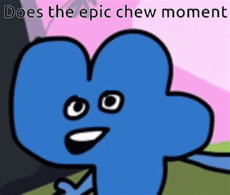 an animated blue elephant with the caption does the epic chew moment ...