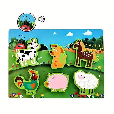 8025 Farm Animals Sound Puzzle, Wooden Chunky Puzzle For Toddlers And ...